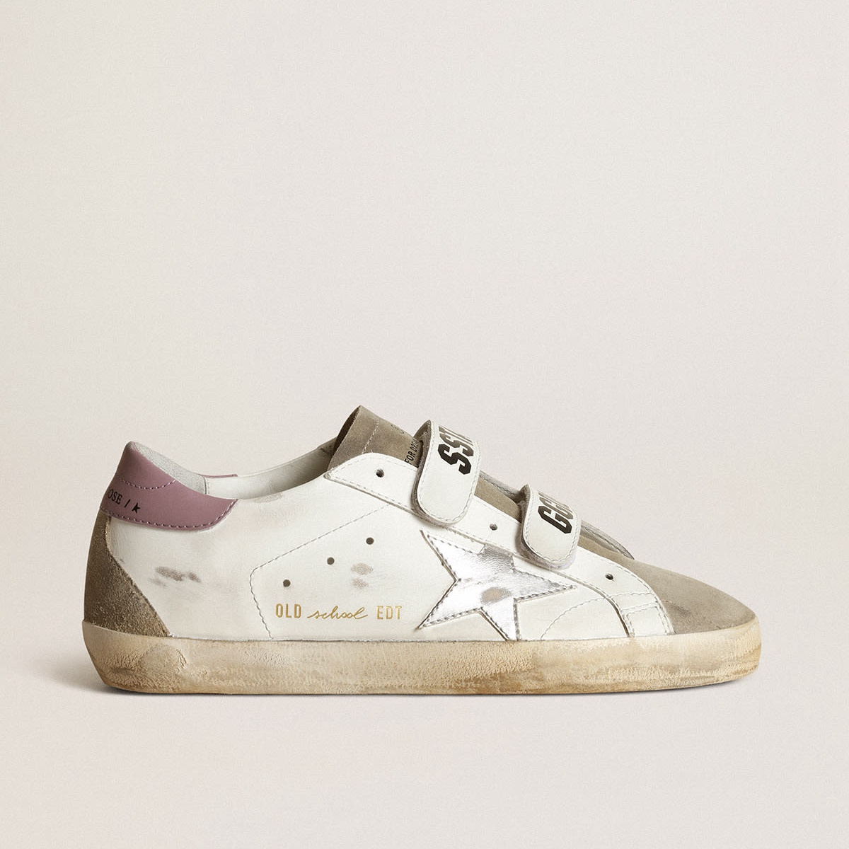 Sneakers de la vieja escuela Golden Goose con estrella de cuero laminado plateado y insertos de gamuza gris de paloma GWF00177.F003382.81820